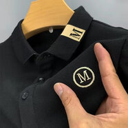 爵少夏季翻領(lǐng)短袖t恤男潮流商務(wù)簡(jiǎn)POLO.衫帶領(lǐng)半袖上衣男裝體恤 KC   A06   黑色 XL