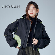 金苑（JINYUAN）短款外套女冬季新款撞色設計感保暖上衣D225108 黑色 S