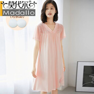 莫代爾 棉睡裙女夏季短袖夏款孕婦裝夏天中青年可外穿媽媽裝寬松透氣 X7913帶胸墊 2XL (140-160斤)