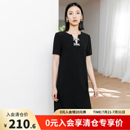 顏域設計感蝴蝶結小黑裙女裝2024新款夏季氣質優(yōu)雅裙子短袖連衣裙 黑色 M/38