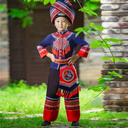 兒童少數民族演出服裝女孩云南苗族壯族土家族服飾幼兒園舞蹈衣服 男童028 帽子+上衣+褲子 110cm
