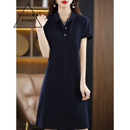 SHIROMA女裝休閑連衣裙夏季新款純色女POLO A字運(yùn)動(dòng)款T恤裙 藏藍(lán)色 XL