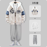 項(xiàng)后【項(xiàng)后】羊羔絨外套男套裝冬季棉襖連帽加厚棉衣棉服學(xué)生三件套裝 白色棉衣加絨506+毛衣+加絨褲子 M