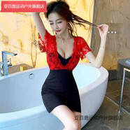 亞百鹿*夜店性感女裝連衣裙修身顯瘦短裙子深V顯胸大夜場工衣低胸技師服 紅色 XL 125斤左右