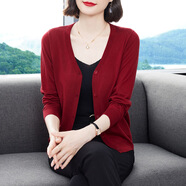 歌米拉（Gemila）針織開衫女薄款秋裝新款洋氣外搭寬松短款外套毛衣女 酒紅 4XL