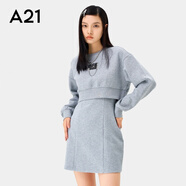 A21秋季新品女裝鏤空設(shè)計(jì)感潮ins短連衣裙短款慵懶顯瘦衛(wèi)衣背心裙 花灰 L