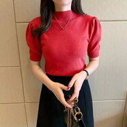 傳祺威登 短袖2023春夏秋新款半高領(lǐng)打底衫內搭修身毛衣針織衫短款衫 紅色  L 建議(100-115斤)