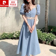 皮爾卡丹（pierre cardin）別致高級感蕾絲方領(lǐng)藍(lán)色連衣裙夏2025新款法式溫柔風(fēng)初戀雪紡長裙 藍(lán)色 S