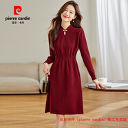 皮爾卡丹（pierre cardin）品牌高檔輕奢旗袍連衣裙女秋冬正式場(chǎng)合端莊媽媽喜婆婆婚宴裝禮服 品牌高端新品-酒紅色 M 建議【90斤-108斤】