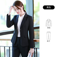 GOKU職業(yè)西裝套裝女修身面試工作通勤小西服氣質(zhì)商務(wù)OL女正裝三件套夏 黑色2扣外套+褲子 XL 建議105-115斤