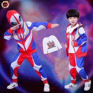 圣閑男童春秋套裝奧特曼衣服連帽護(hù)目鏡兒童酷炫運(yùn)動(dòng)兒童服裝 迪迦護(hù)目鏡套裝+T恤 120