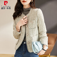 皮爾卡丹鵝絨服女短款2023新款冬季輕薄羽絨服秋冬高端名媛秋季小香風外套 高級灰【常規(guī)款】 現(xiàn)貨秒發(fā) M 【建議85-108斤】
