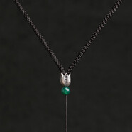 通幽閣925銀蓮花吊墜掛繩手工編織項鏈繩子簡(jiǎn)約編制掛墜玉佩平安扣繩子 925銀蓮花綠瑪瑙-黑繩