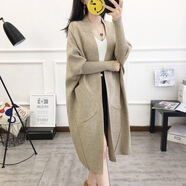 藍駿啟秋季新款韓版開(kāi)衫女中長(cháng)款蝙蝠袖外套過(guò)膝寬松大媽毛衣針織衫 駝色 S （適合80-95斤）