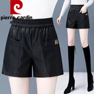 皮爾卡丹（pierre cardin）松緊腰皮短褲女秋冬2024新款高腰寬松顯瘦百搭闊腿pu皮褲外穿靴褲 823新款*【黑色-高品質(zhì)】 S 建議/95斤以下