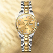 瑞士認證羅賓尼（LOBINNI）男士手表男全自動(dòng)機械表男雙歷鑲鉆防水國男式腕表圣誕節禮物送男生朋友 經(jīng)典雙歷 | 間金金面鋼帶 | 進(jìn)口機芯