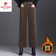 皮爾卡丹（pierre cardin）時(shí)尚闊腿褲女高腰2022秋冬新款寬松垂感加絨直筒條絨休閑長褲女 咖啡色【加/絨款】 加/絨加厚冬 2XL 建議125-140斤