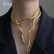 思梨朋克銀蛇形夸張choker項(xiàng)鏈女歐美達(dá)人凹造型頸鏈鎖骨設(shè)計(jì)感配飾 金色蛇形頸圈