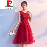 皮爾卡丹結(jié)婚敬酒服新娘晚禮服平時可穿2021酒紅色孕婦連衣裙小個子女針織 酒紅色 網(wǎng)紗 M