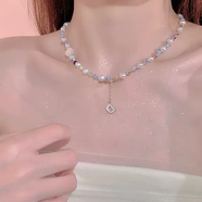 銀瑜彩色雛菊項鏈女字母仿珍珠串珠項鏈女頸鏈森系吊墜甜美鎖骨鏈禮物 彩色雛菊項鏈