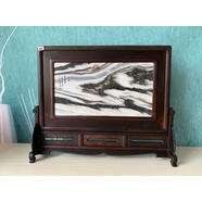 宏火閣臺屏中堂屏風(fēng)紅木插屏紅酸枝嵌大理石桌屏仿古家居擺件中國風(fēng)禮品 橫大號老撾紅酸枝云南大理石款一