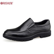 日顺皇（RISHUN）男鞋新款商务休闲鞋男士套脚鞋舒适透气皮鞋 黑色 38
