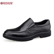 日順皇（RISHUN）男鞋新款商務(wù)休閑鞋男士套腳鞋舒適透氣皮鞋 黑色 42