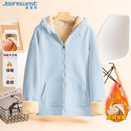 真維斯（JEANSWEST）衛衣女羊羔絨外套女冬季加絨加厚連帽開(kāi)衫衛衣霧霾藍M