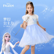 迪士尼（DISNEY）童裝女童短袖艾莎連衣裙俏皮網(wǎng)紗公主六一裙子24夏DB421AA20白150