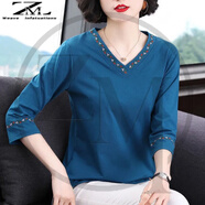 織迷（weave infatuations）T恤女七分袖上衣2022春夏新款半袖裝體恤衫中袖打底衫潮 孔雀藍 4XL (150-170斤)
