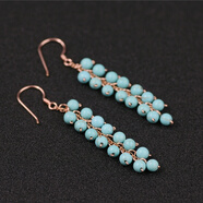 雪聰素元綠松石流蘇純銀耳環(huán)長款民族風(fēng)復(fù)古耳飾墜女裝飾品原創(chuàng)藏飾 綠松石14K包玫瑰金