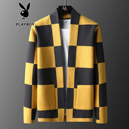 花花公子毛衣男針織衫外套秋冬季潮流休閑春裝開(kāi)衫秋季男裝衣服男款春秋裝 黃色 XL
