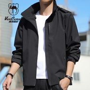 西域駱駝（VANCAMEL）沖鋒衣外套男連帽休閑戶(hù)外登山防風(fēng)夾克男女同款外衣 黑色 XL