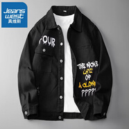 真維斯（JEANSWEST）春秋牛仔外套男2025新款潮牌日系復(fù)古純色夾克寬松大碼長袖上衣男 NSB-910黑色 3XL 碼