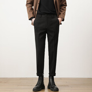 御魂毛呢褲男垂順毛呢西褲男秋冬磨毛休閑西褲加絨西裝褲 黑色長(cháng)褲 33 (建議體重145-155斤)