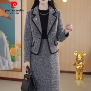 GIOIO兩件裝小香風(fēng)連衣裙女遮肉2025秋冬新品小西裝毛呢外套顯瘦套裝裙 灰色  XL 【建議116-125斤】