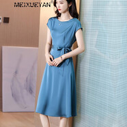 MEIXUEYAN品牌女裝 重磅真絲連衣裙女2025夏季新款收腰顯瘦時尚氣質(zhì)減齡裙 天藍色 XL【119-128斤】