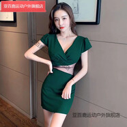 亞百鹿氣質(zhì)女人味低胸露腰網(wǎng)紗拼接性感連衣裙夜店女裝修身顯瘦包臀裙夏 綠色 S