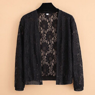 UKCF旗袍小披肩夏季搭配裙子旗袍洋氣蕾絲薄外套加大碼中年媽媽女裝披肩開(kāi)衫防曬衣服 黑色 055長(cháng)袖 XL 90-100斤