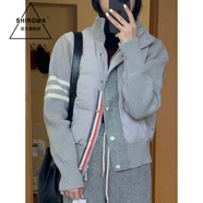 SHIROMA羽絨服女短款針織拼接小個子外套秋冬季新款輕薄白鴨絨潮 灰 L 130-170斤