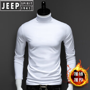 JEEP SPIRIT秋冬男絲光棉高領(lǐng)長(zhǎng)袖T恤純色修身打底衫翻領(lǐng)加絨加厚暖脖上衣潮 白色加絨 加厚 L