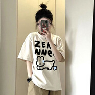 DOGHC大童女裝13到15歲夏季短袖長(cháng)褲兩件套初中高中學(xué)生女孩運動(dòng)裝顯瘦 兔子#白色T恤-單件 薄款 155 M 建議90-105斤