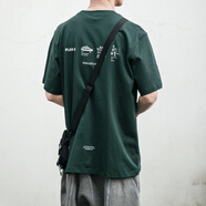 型曼男裝夏季新款日系復古潮牌短袖T恤男潮流簡約百搭寬松休閑半袖TEE 墨綠色 M （寬松版型）