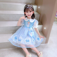 圣笑童裝女童連衣裙愛莎公主裙子夏款小女孩學生夏季裙子女童白雪公主裙超仙艾莎演出服 娃娃領+包包藍色 100碼建議身高90-100cm (2-3歲)