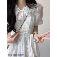 紫蒙碎花連衣裙夏季2024新款長(cháng)裙學(xué)生少女高中初中生女生衣服裙子夏天 時(shí)尚韓版碎花裙 均碼（可備注碼數）