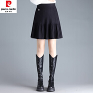 皮爾卡丹（pierre cardin）黑色短裙松緊腰毛線裙百搭顯瘦A字裙高腰半身裙女秋冬季2023新款 黑色 XL 110~120斤