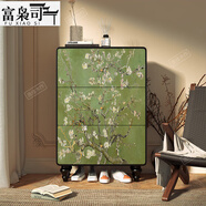 富梟司清新法式花卉實(shí)木翻斗鞋柜超薄極窄裝飾柜玄關(guān)多功能大容量?jī)?chǔ)物柜 長(zhǎng)80cm高120cm厚25cm(金絲胡桃木黑色) 整裝