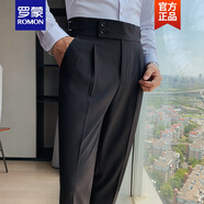 羅蒙ROMON休閑褲男韓版寬松直筒那不勒斯廓爾格褲巴黎扣百搭時(shí)尚高腰西褲潮 黑色 33