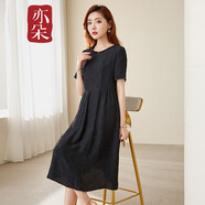 亦朵夏真絲連衣裙女桑蠶絲年輕款黑色氣質(zhì)重磅中長(zhǎng)裙 黑色 L