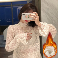 淺雖紅2025春秋新款超仙透視蕾絲襯衣刺繡薄紗打底衫甜美溫柔風(fēng)上衣DLE 993-1杏色 加絨 2XL